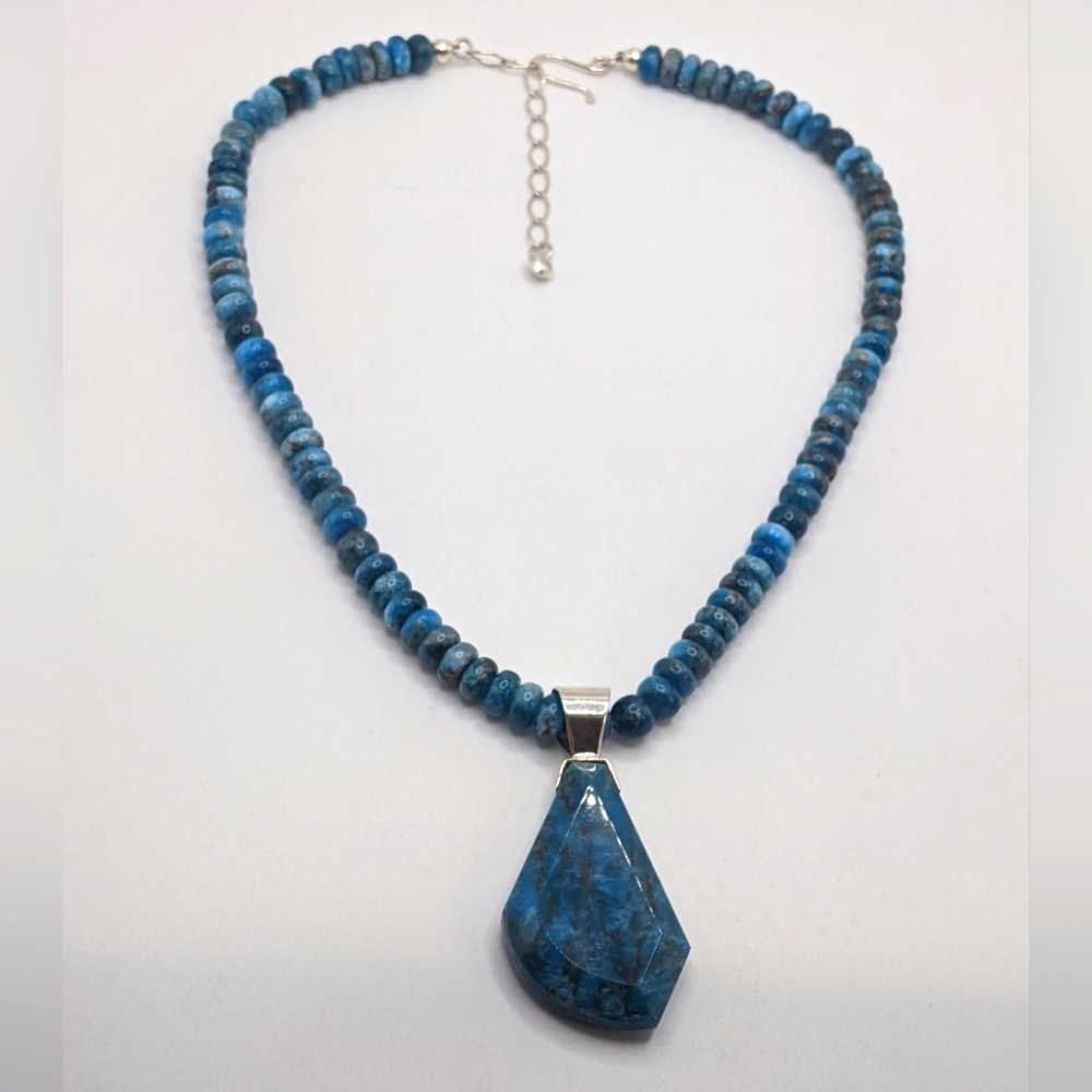 Blue Apatite Beaded Necklace and Pendant Sterling Silver Jay King
